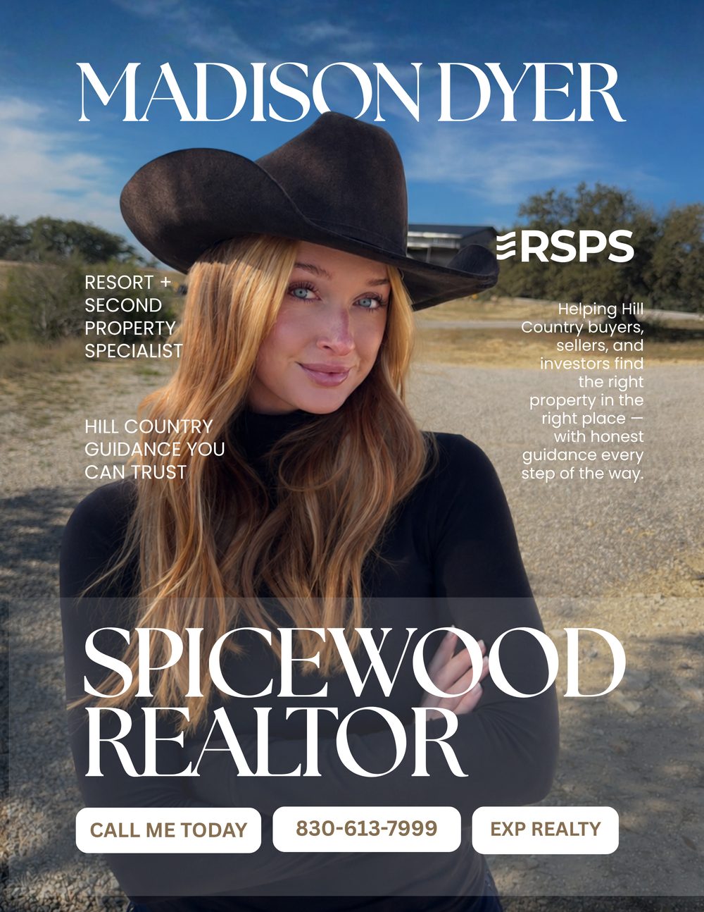 Madison Dyer, Spicewood real estate agent and Resort & Second-Home Property Specialist with eXp Realty. Call 830-613-7999.